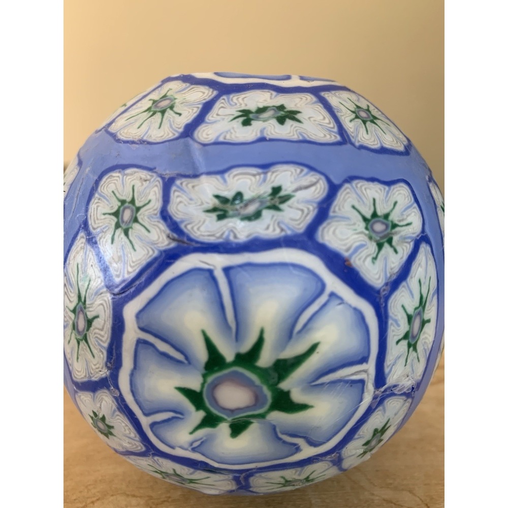 Millefiori Blue Floral Decorative Wax Ball Candle Single Wick Glow Vintage New - Picture 4 of 11